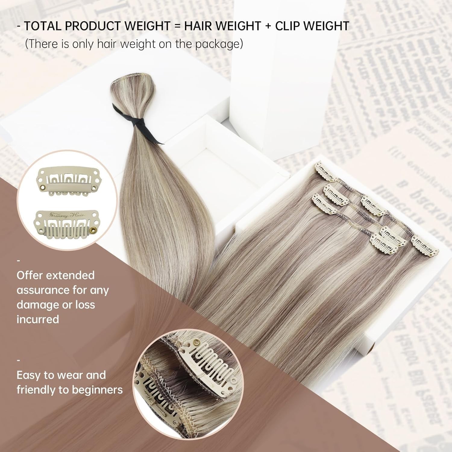 Sunny Hair CLIP-IN 20″ Platinum Blonde Highlight Human Hair Extensions CP P20-60