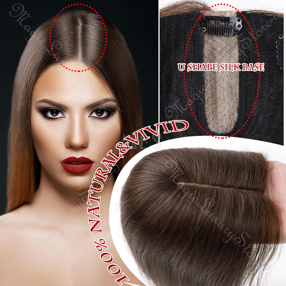 US Clip In Womens Hair Toppers 100% Real Remy Hairpiece Wig Cover With Bang Top