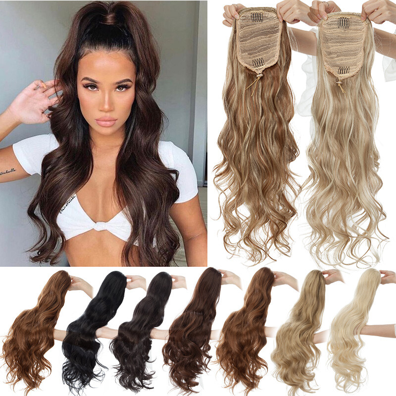 One Piece 200g Ponytail Clip in Hair Extensions Long Curly Extra Thick As Human