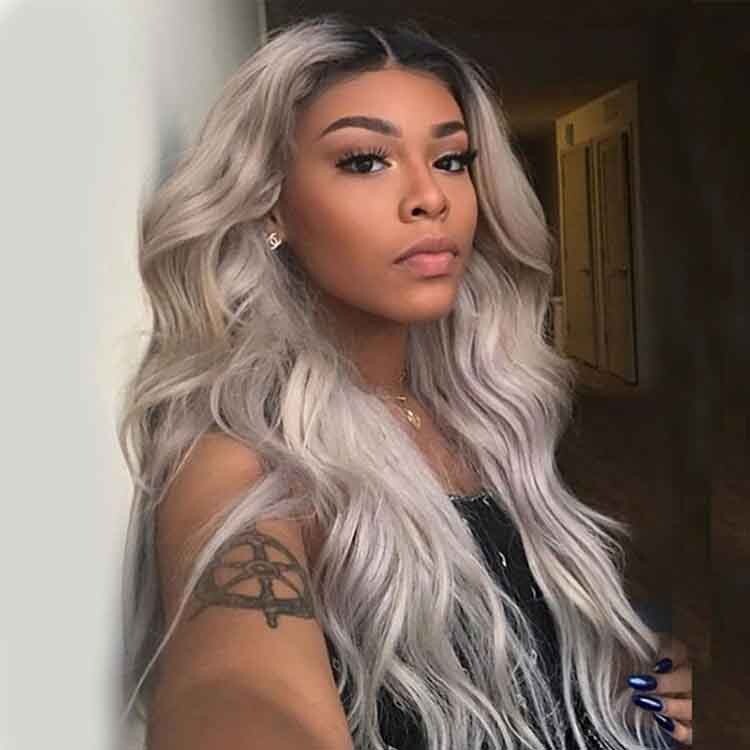 23″ Natural Full Wigs Hair Long Wavy Wig Synthetic Heat Resistant Omber Silver
