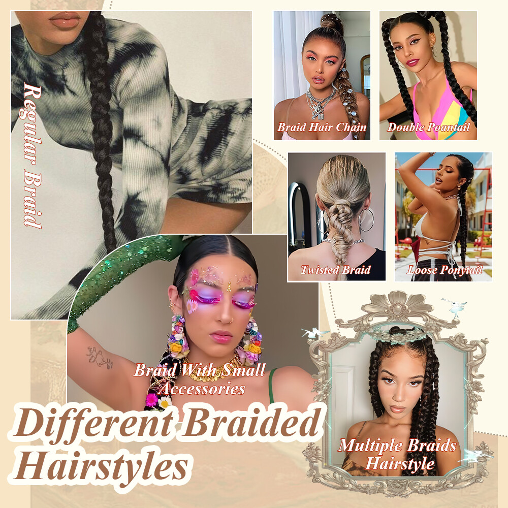 34″ X-Long Real Thick Braiding Hair Extensions Pony Tail Wrap Ponytail As Human