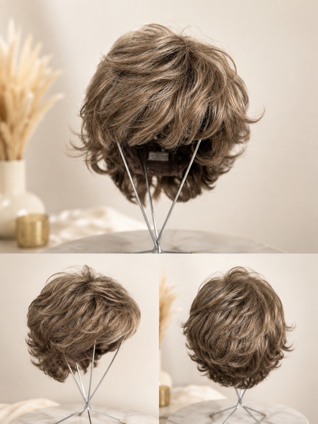 Short Layered Wavy Synthetic Wig Brown/Gray Classic Cap One Size Natural