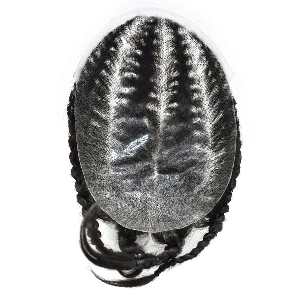 Mens Toupee Cornrow Braids Full Poly Box Braided Mens Hairpiece Male Braiding