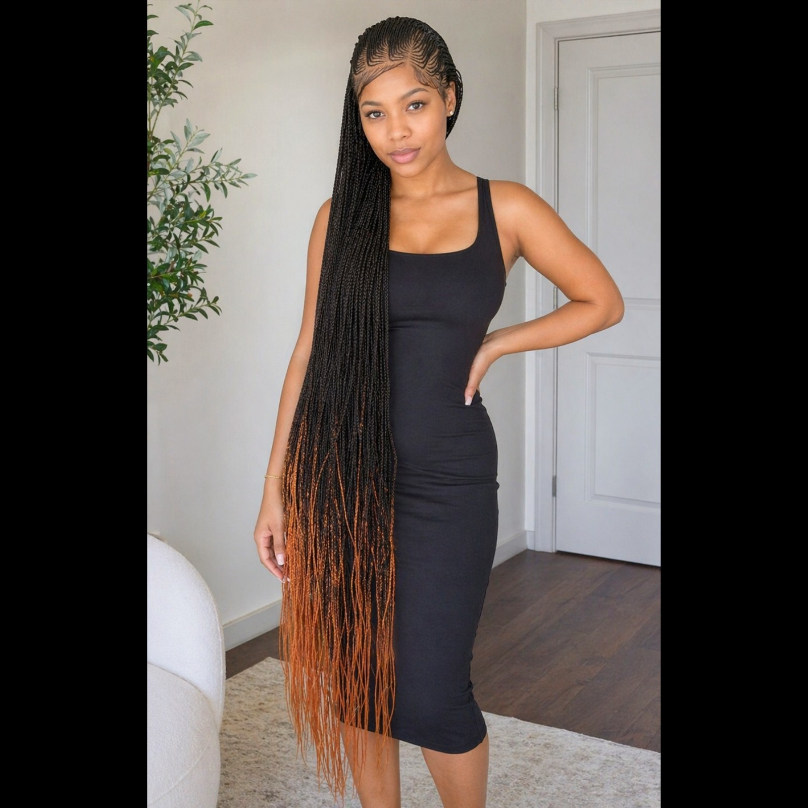 Braided Wig Micro Braids Black #350 Ombre Lace Front Glueless 54″ Extra Long NWT