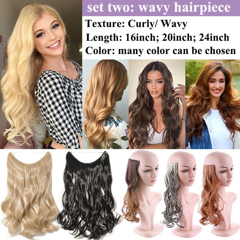 US Long Wire In Hair Extension One Piece Invisible Real Natural Fake Hairpieces