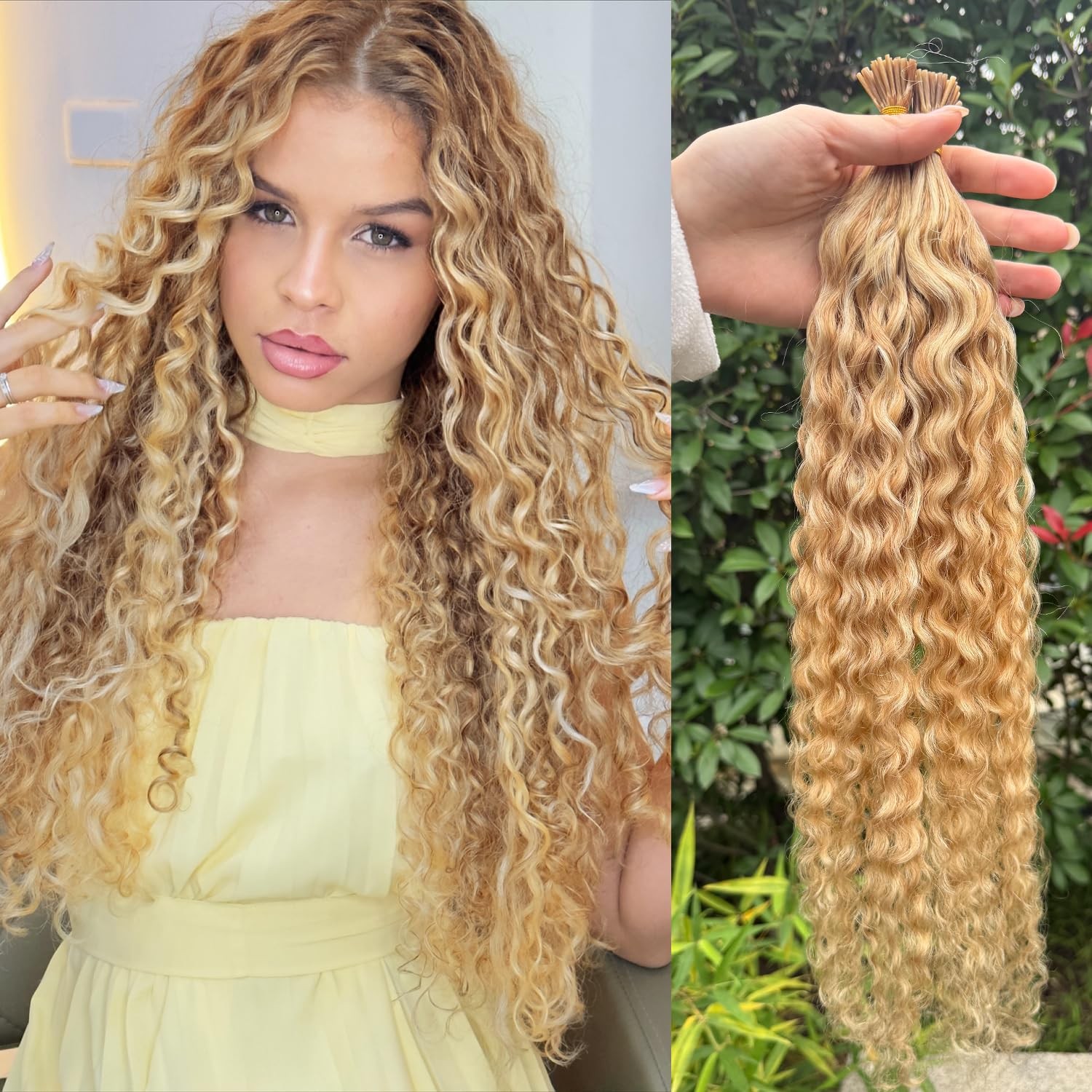Belaved Water Wave I Tip Hair Extensions Human Hair Curly Keratin Cold Fusion