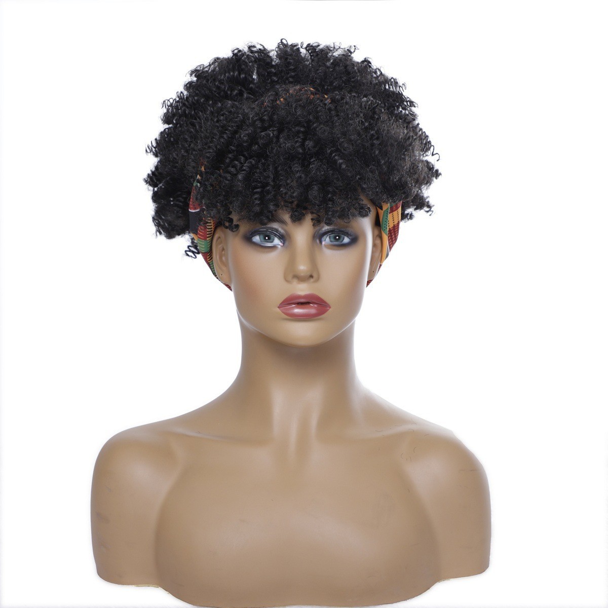African American Short Kinky Curly Headband Wig Synthetic Hair