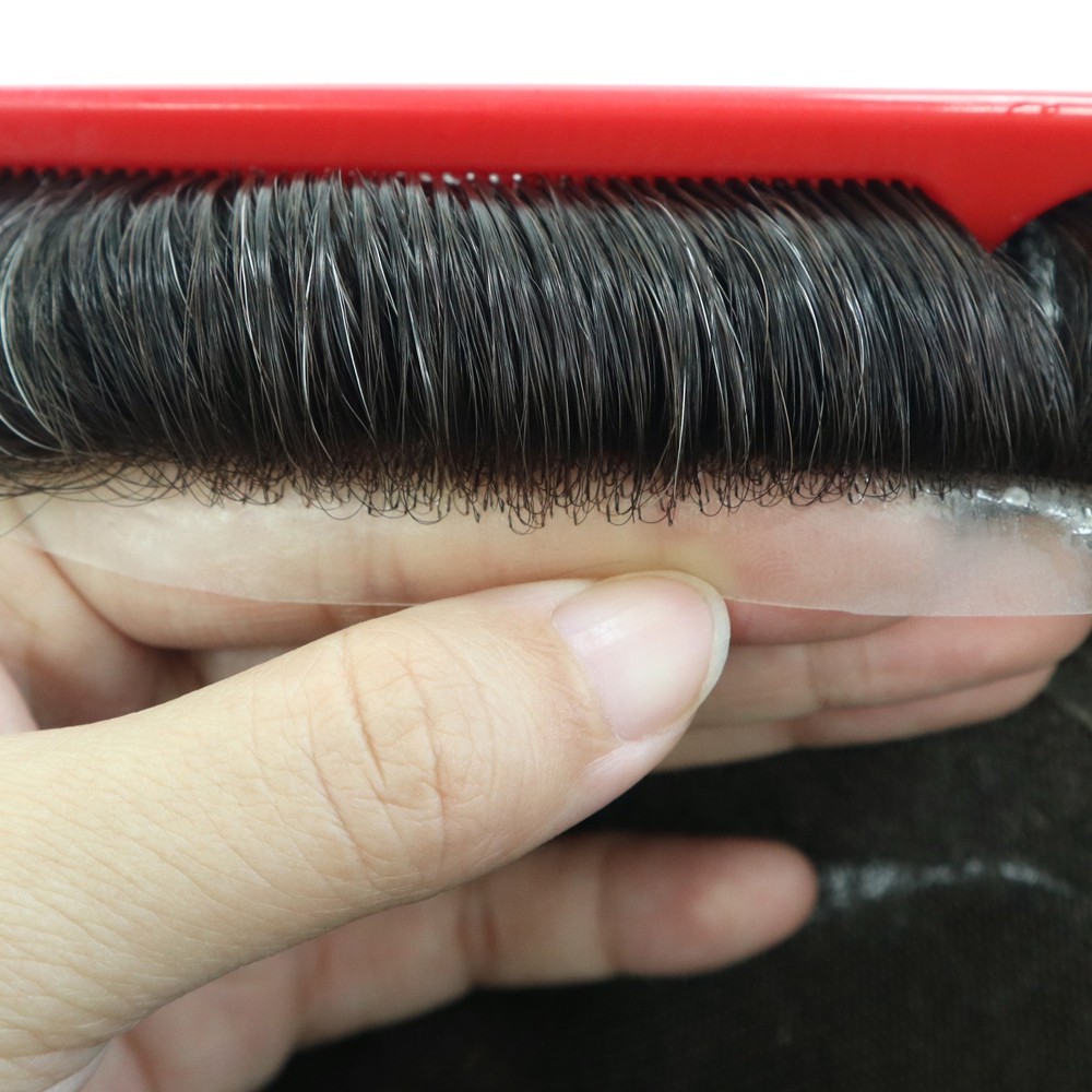 Mens Human Hair Replacement Hairpieces Toupee Poly Skin Lace Hair System