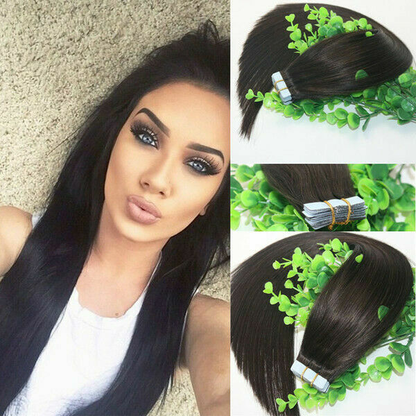 12AA RUSSIAN TAPE IN HAIR Extensions 1b# NATURAL COLOUR 40Pcs 100g STRAIGHT