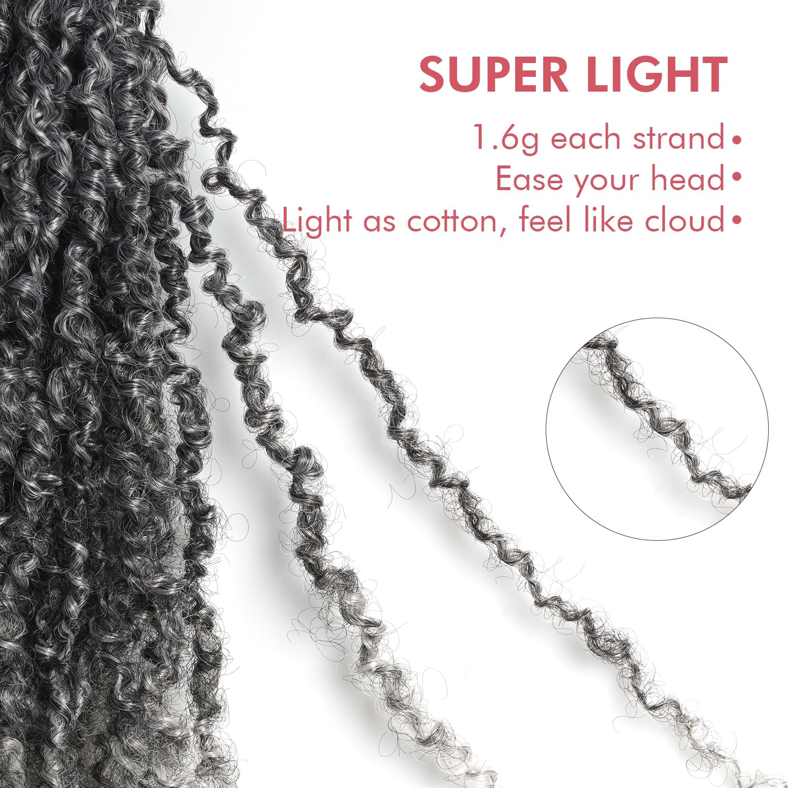 Pelokaa Yanky Twist Crochet Hair – 8 Inch 8 Packs (240 Strands) Ombre Gray Pre-t