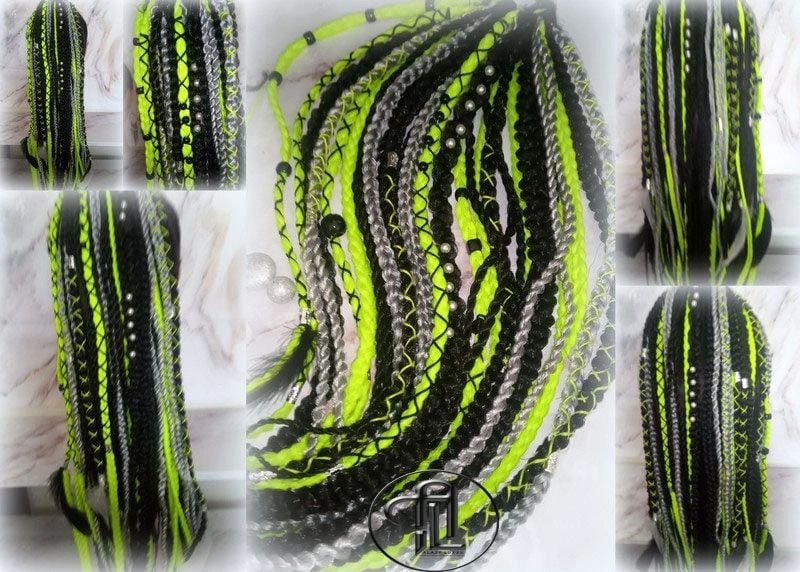 Ponytail Hair Fall Extension Green Black Grey Ombre scrunchie clipin Viking Hair