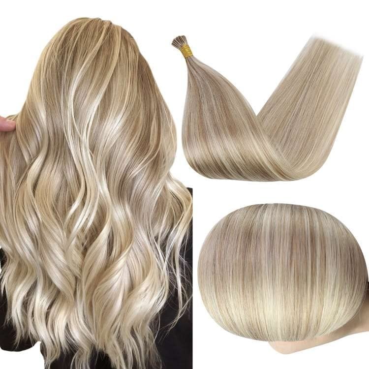 Full Shine I Tip Human Hair Extensions Blonde Highlight 16in Remy Fusion 40g