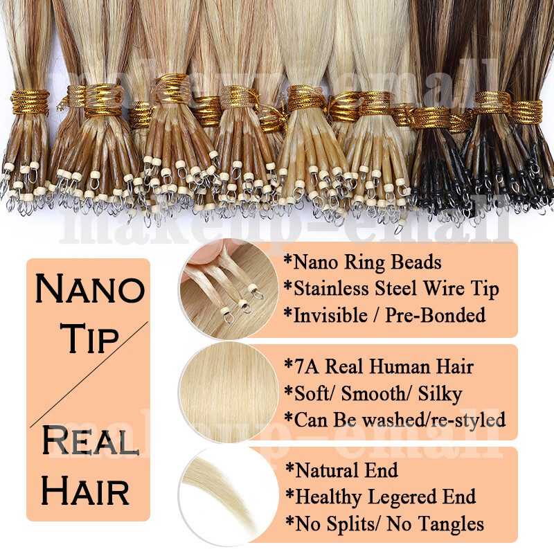 Nano Ring Tip Thick 100% Remy Human Hair Extensions 200g Micro Loop Ring Beads