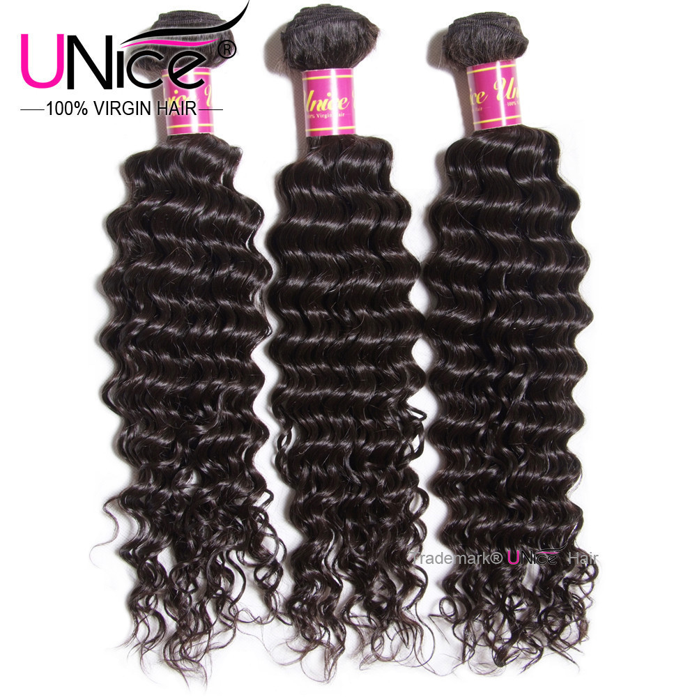 UNice Brazilian Deep Curly Wave 3 Bundles Human Hair Weave Virgin Hair Extension