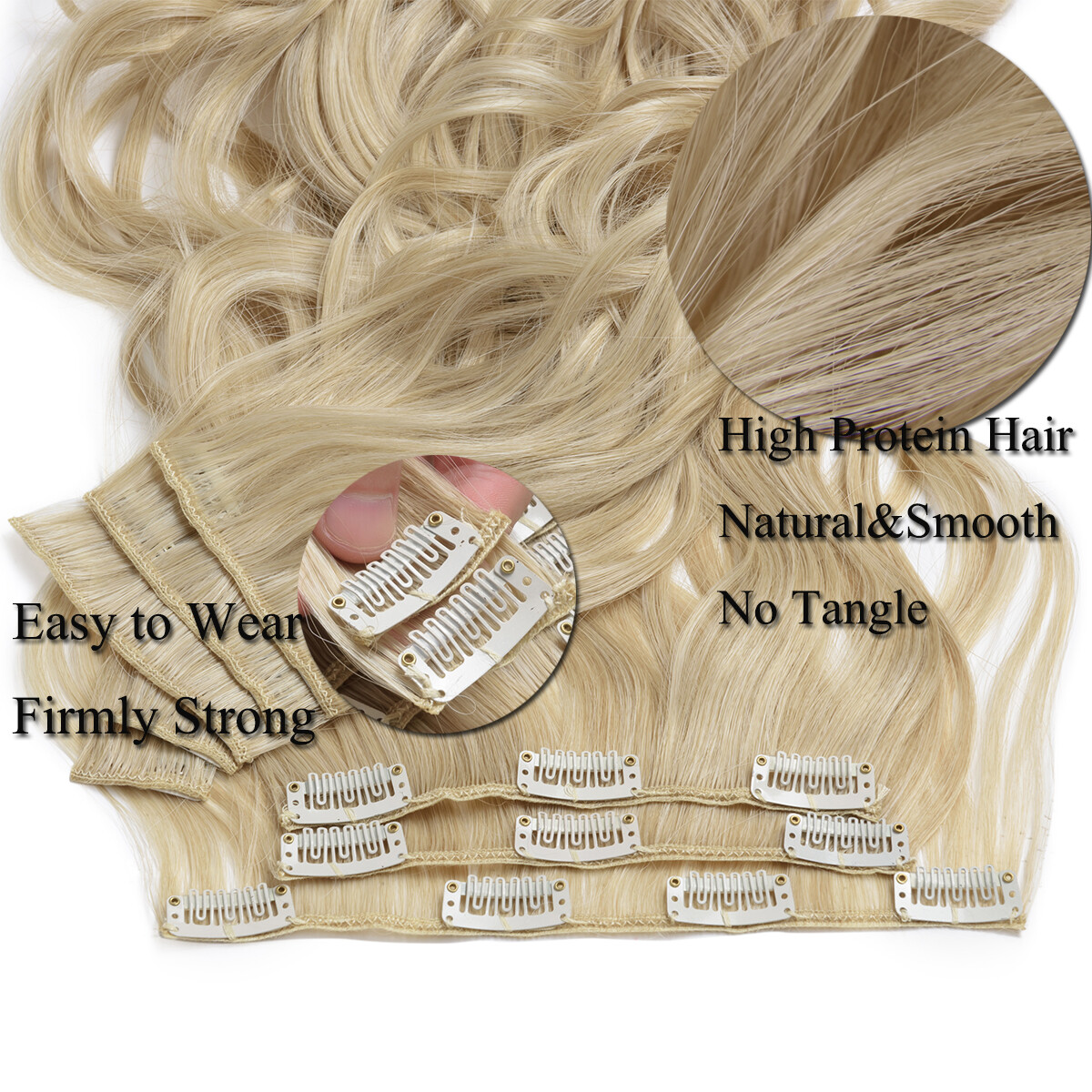 CLEARANCE Highlights Long Wavy Clip In Hair Extensions Real Natural 8 Pieces US