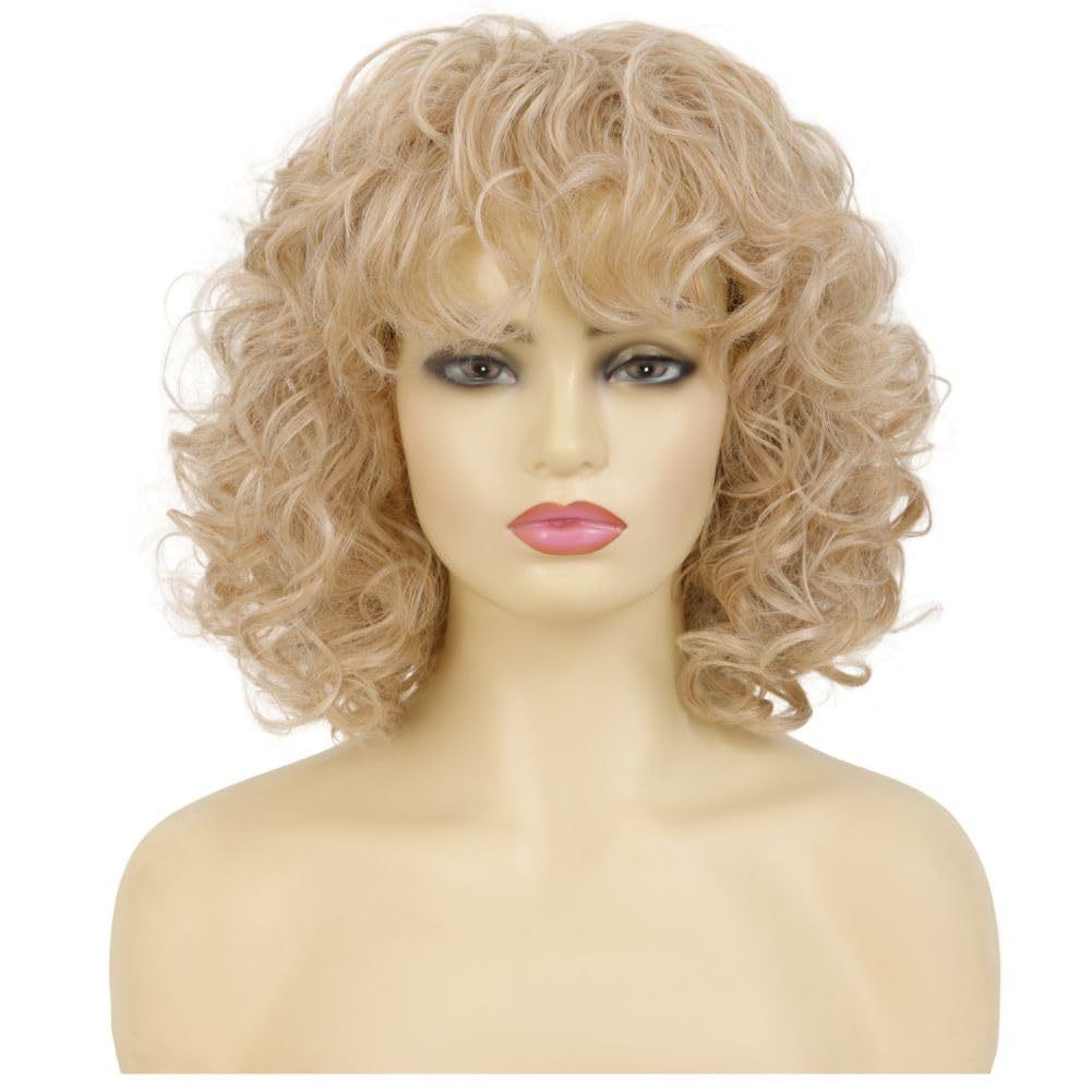 Blonde Short Curly Bob Wig With Bangs For Women Synthetic Daily Use Cos Party Wi