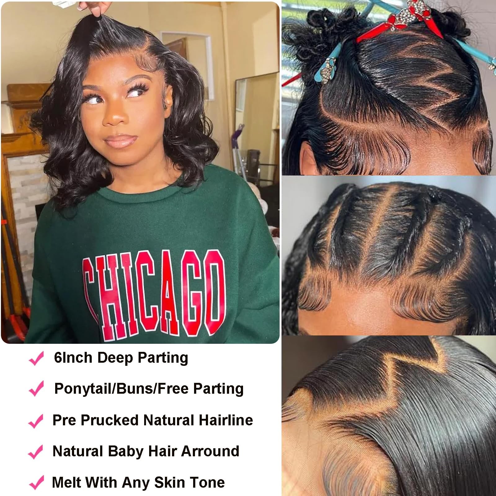 Uwlk Bob Wig Human Hair 13X6 Hd Lace Front Wigs Pre Plucked 200 Density Body