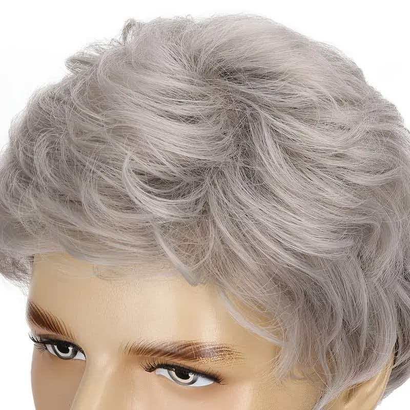 Men’s 6in Silver Gray Full Wig Heat Resistant Synthetic Cosplay Halloween Party