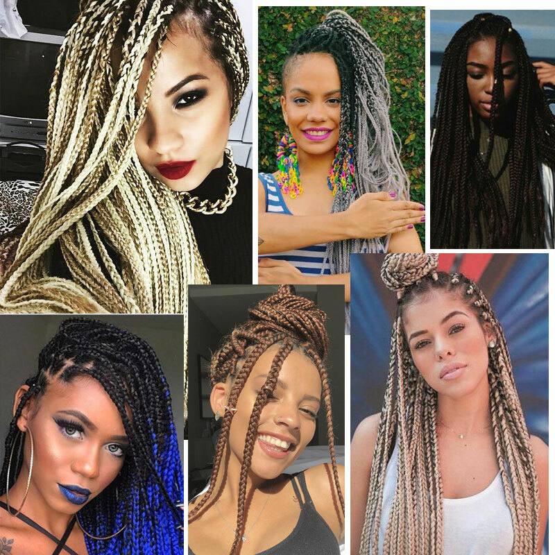 Pre-Braided Micro Box Braids Long Crochet 3X Braiding Hair Extensions for Woman