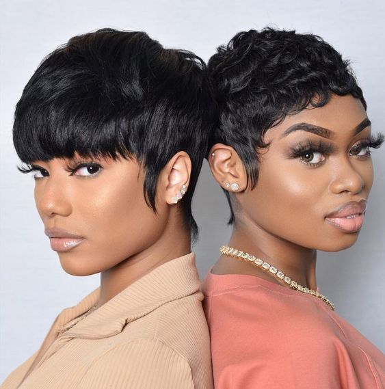 100% Human Hair Straight Short Pixie Cut Black Wig Machine Made Daily New