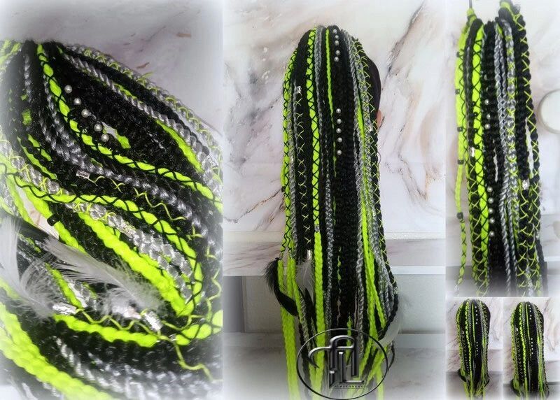 Ponytail Hair Fall Extension Green Black Grey Ombre scrunchie clipin Viking Hair