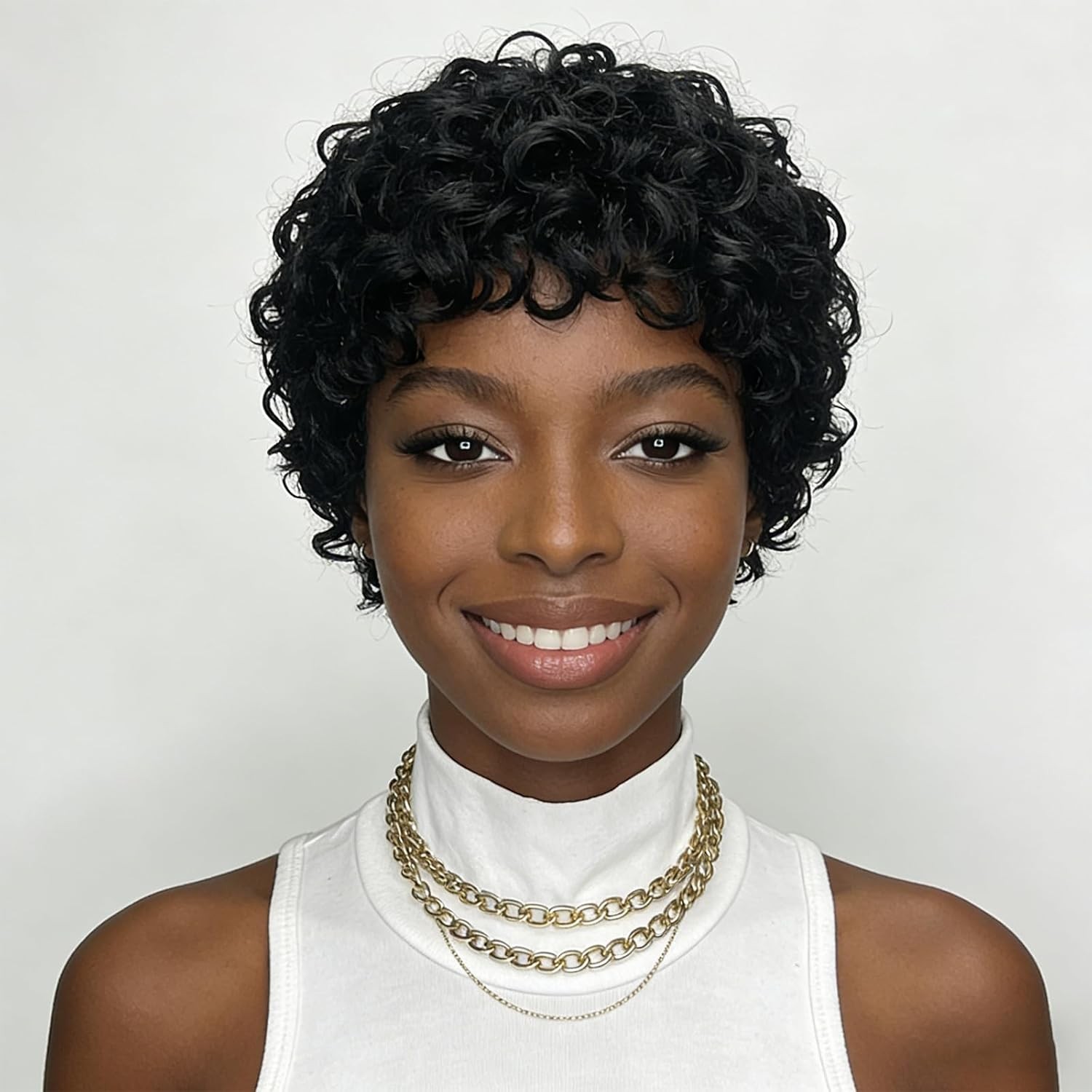 Human Hair Pixie Cut Short Curly Machine Made Wigs for Black Women
