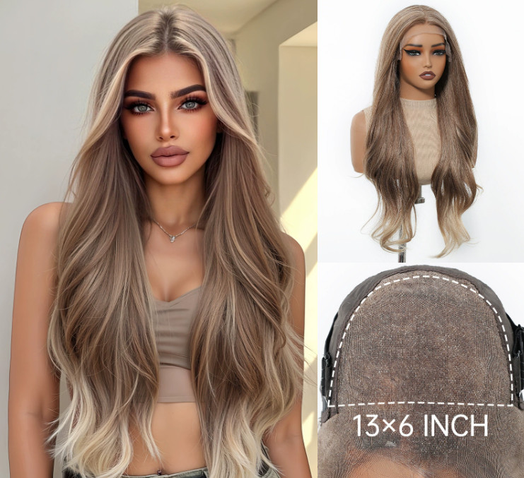 Natural-Look Long Human Hair Blend Full Lace Front Wig (Heat Resistant)