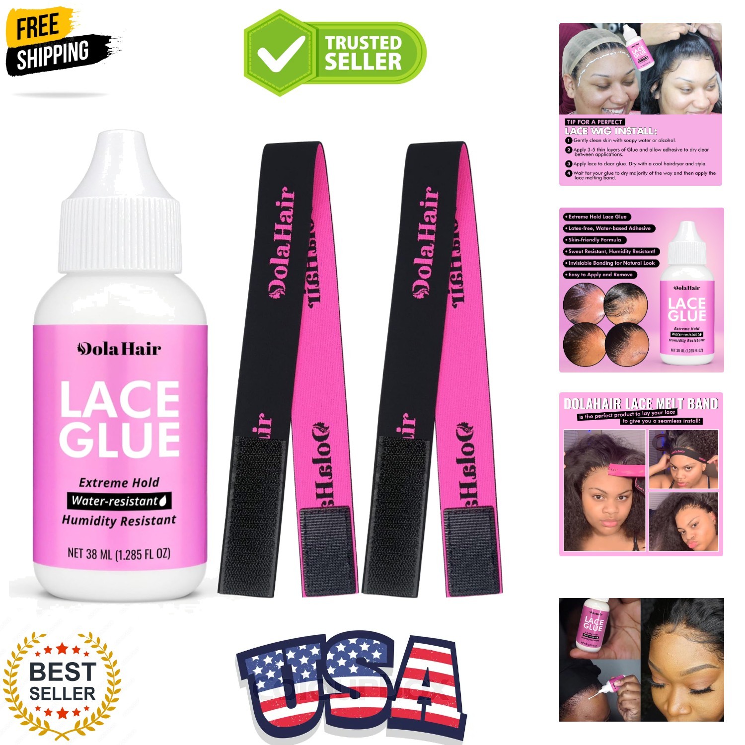 Lace Glue for Wigs – Waterproof Super Hold Hair Bonding Glue for Weave and Ha…