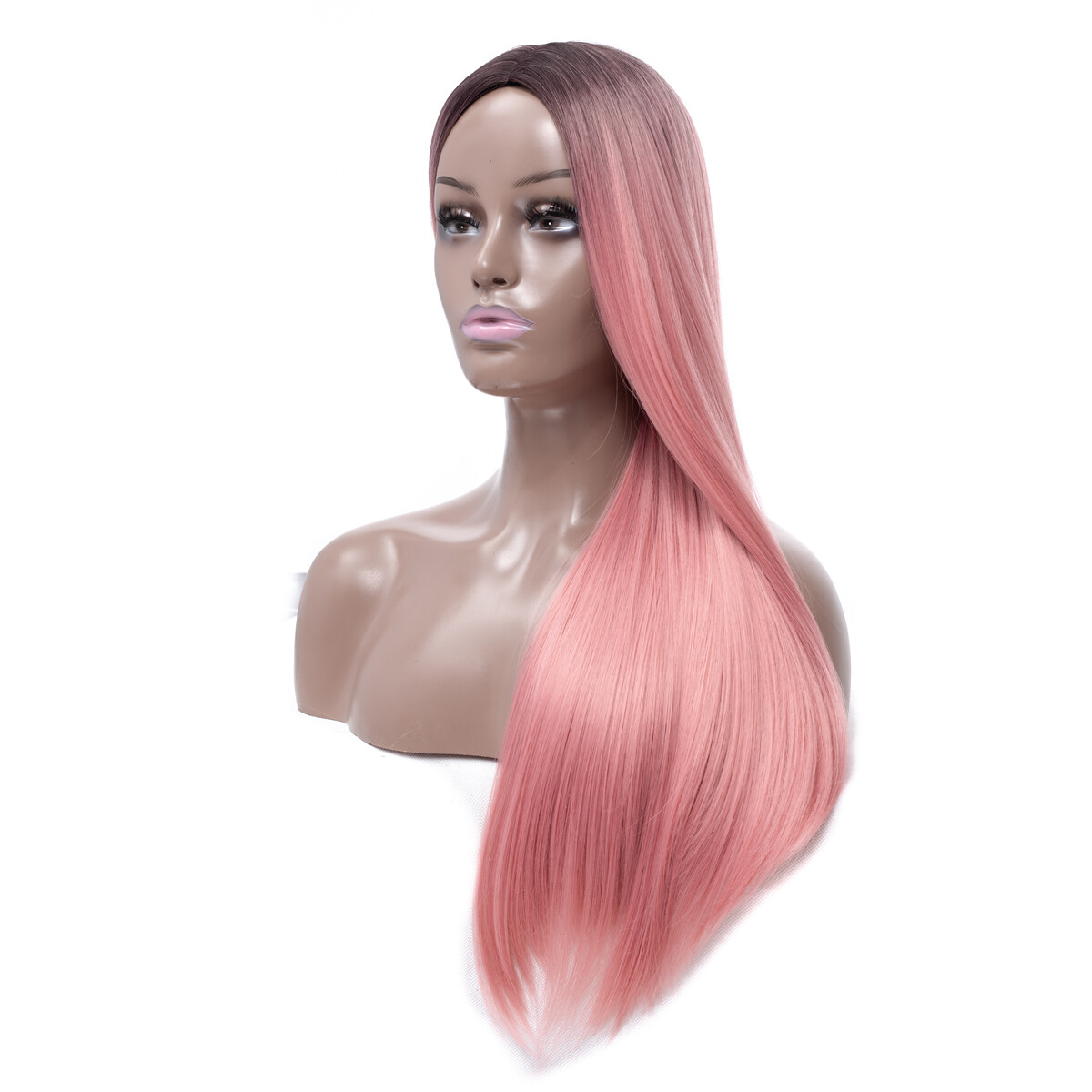 Hot Long Straight Hair Wig Ombre Pink Black Root Wig Synthetic Wig for Women