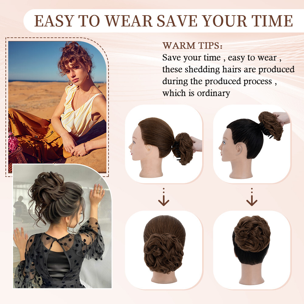 US Messy Curly Hair Buns Claw Clip Scrunchie Updo Hair Extension Clip in Chignon