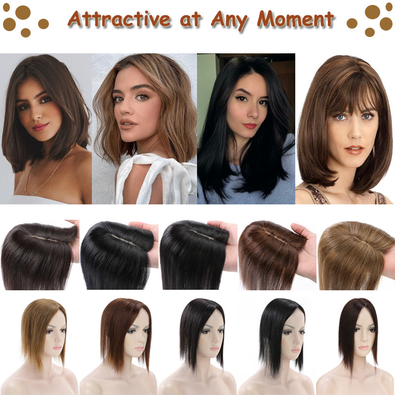 15×15 Clip In Women Topper REAL Human Hair Clip In Large Silk Base Hairpiece US