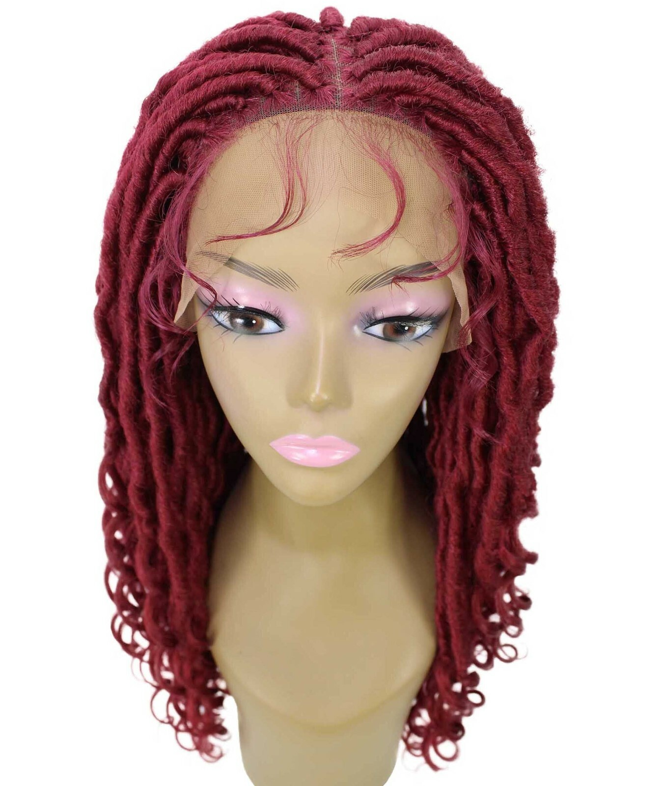 LUXLUXE Andrea 4×4 Curly Long 4X4 Hand Tied Lace Braid Burgundy Wig