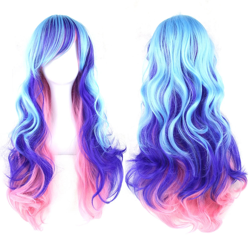 Soowee Ombre Rainbow Synthetic Cosplay Wig with Bangs Multicolor Wig for Women