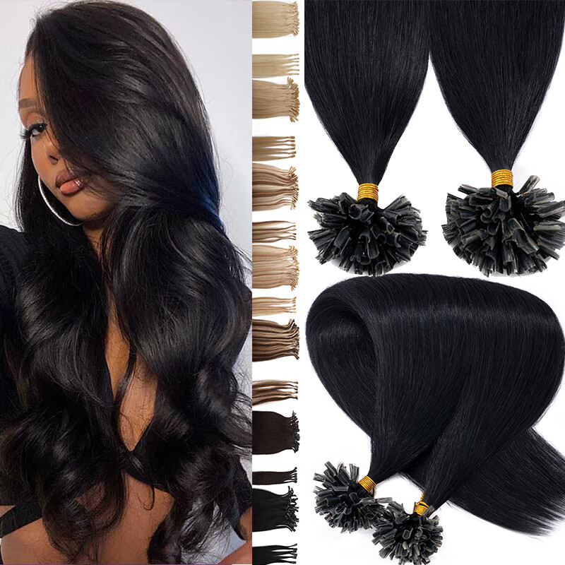 CLEARANCE 100% Real Remy Human Hair Extensions Keratin Bonding Nail U Tip Black