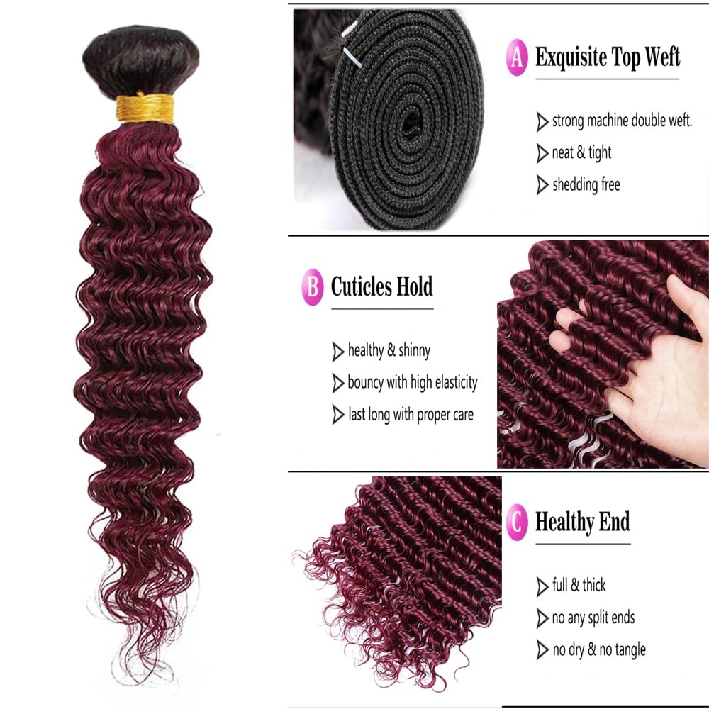 1b99j Burgundy Bundles Burgundy Deep Wave Human Hair Ombre Bundles Tone Black…