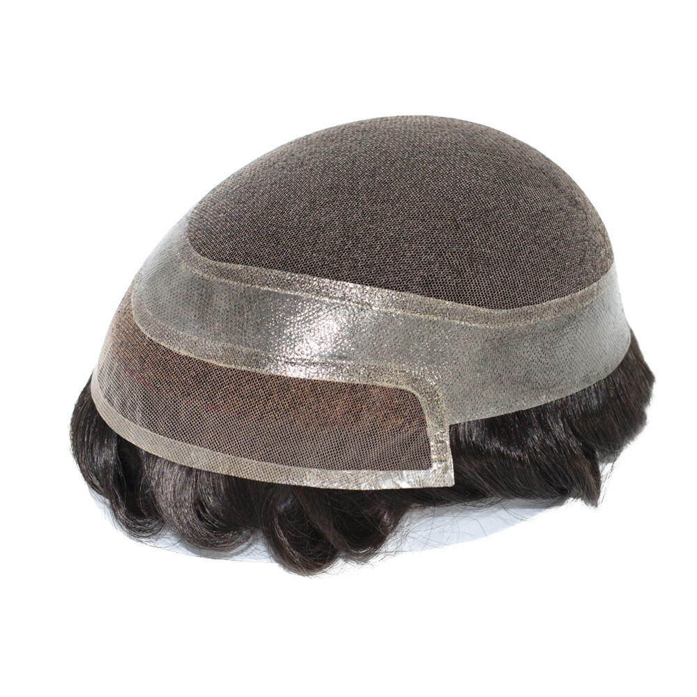 Toupee For Men Human Hair French Lace Replecement System Polyskin Colored Pieces