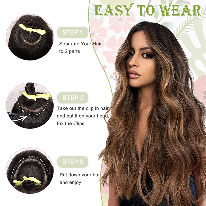 One Piece U Shape 5Clips in Hair Extensions Full Head Highlight Real As Human US