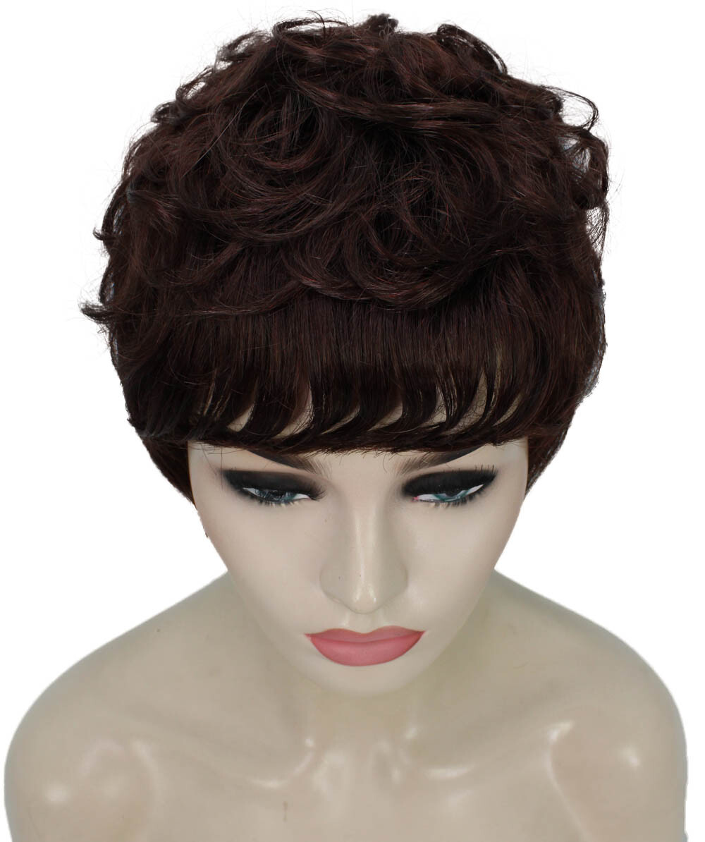 Veronica – Curly Kanekalon Synthetic Fiber Full Wig, 2-4.5 in, Dark Auburn
