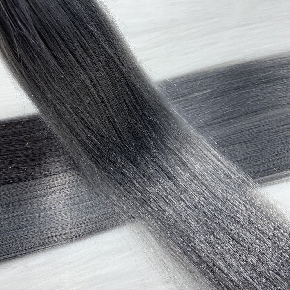 Keratin Glue Fusion Bonded U Tip Real Human Hair Extensions Silver Gray16inch50s