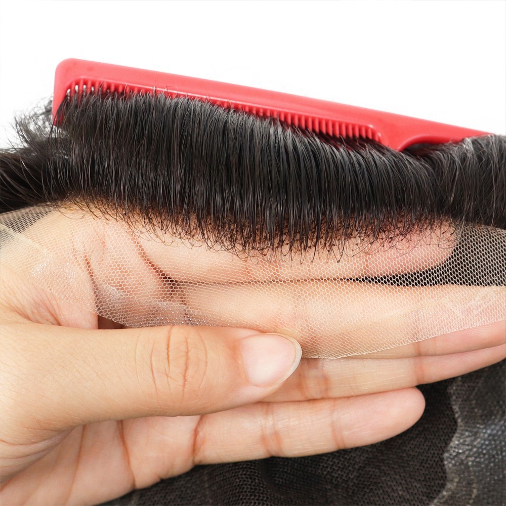 Toupee For Mens Human Hair Replecement System Lace Thin Skin Hairpiece Black 7×9