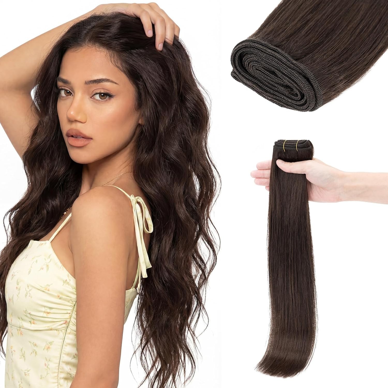 Sew in Double Weft Human Hair Straight Extensions 9 Inch 100g #2R-Dark Brown