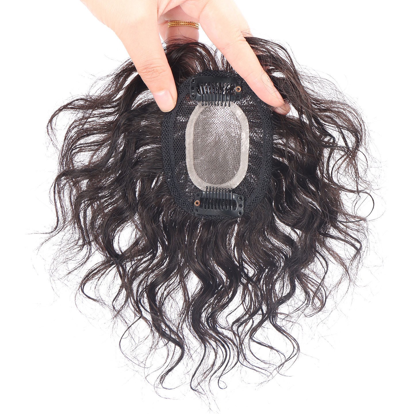 Short Curly Wavy Clip In Human Hair Toppers For Loss Thin Hair Top Replacement