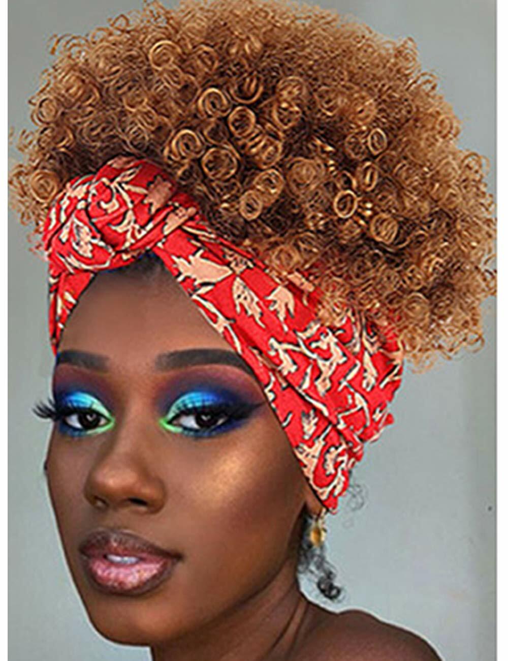 Ombre Brown Kinky Curly Headband Wigs for Black Women Short Afro Synthetic Wig