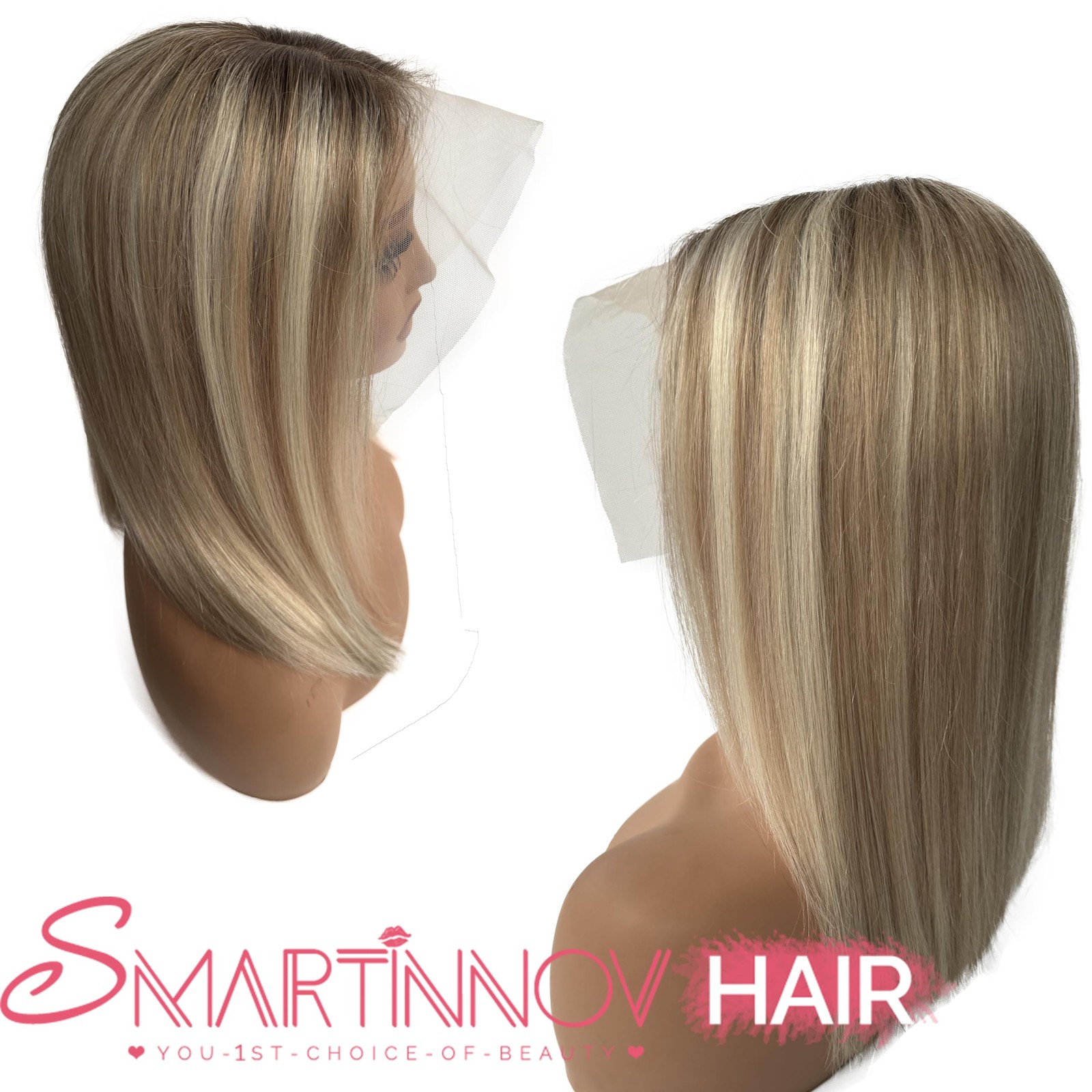 Smartinnov 13X6 Glueless Ombre Bob Wigs Human Hair Balayage Blonde Lace Front