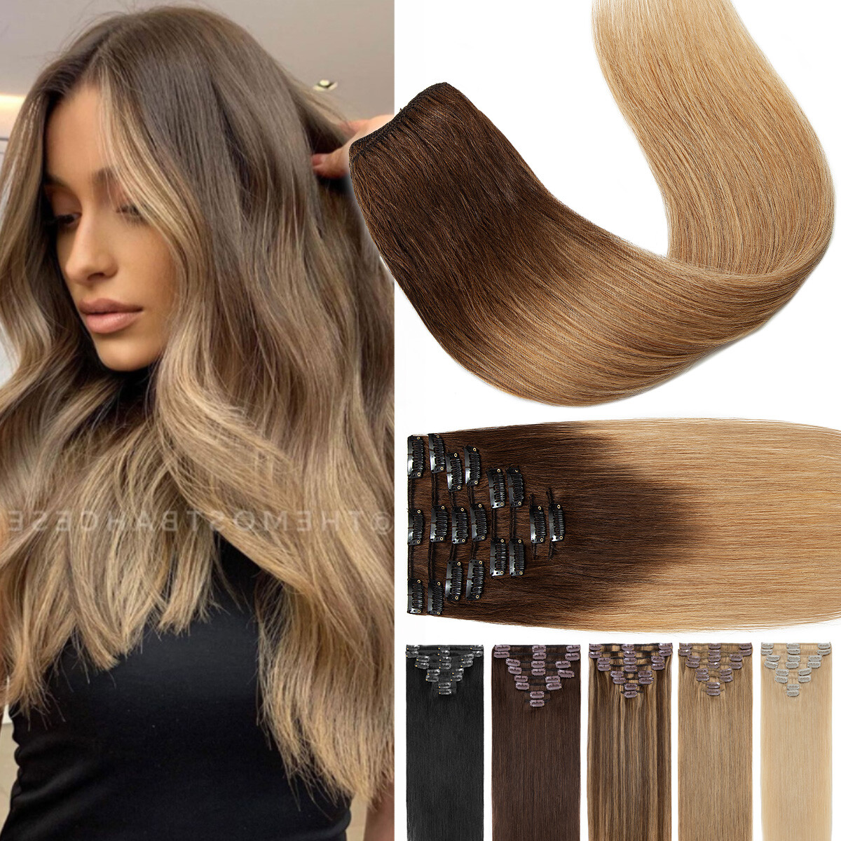 100% Human Hair Tape In Real Remy Human Hair Extensions Ombre FULL HEAD Straight