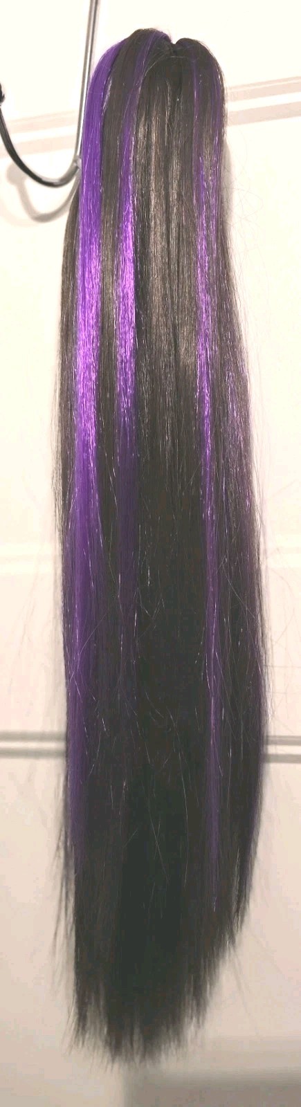 21″ Hair Clip Is Dark Brown With Purple & Very Silky On A Claw Clip, Never Worn