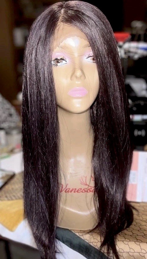 SWISS LACE FRONT WIG HANDTIED LONG STRAIGHT LAYERED WIG #1 BLACK HEAT OK NEW