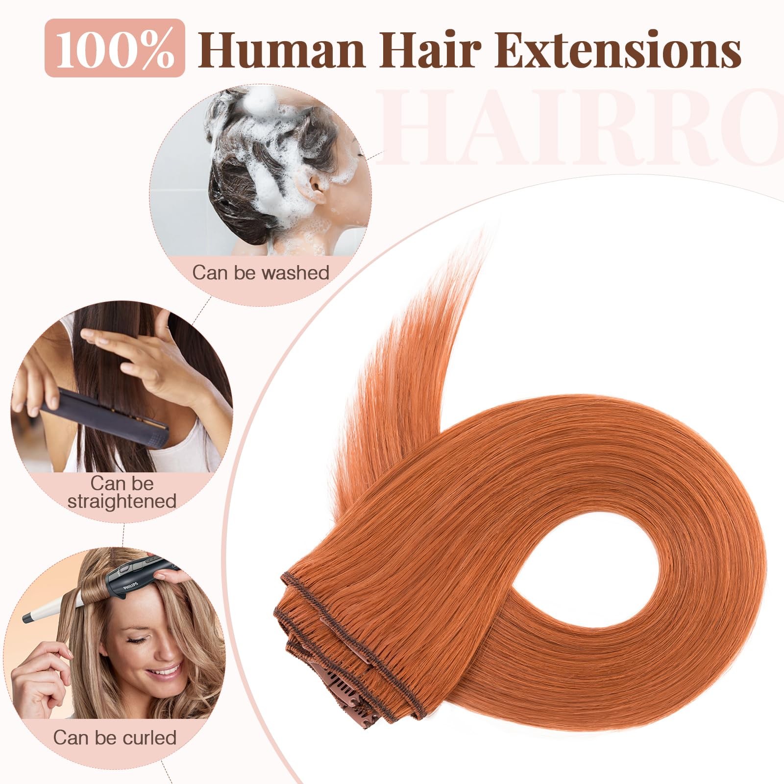 Hairro Clip In Human Hair Extensions 100 Real Hair Clip On Hairpieces Thin Long