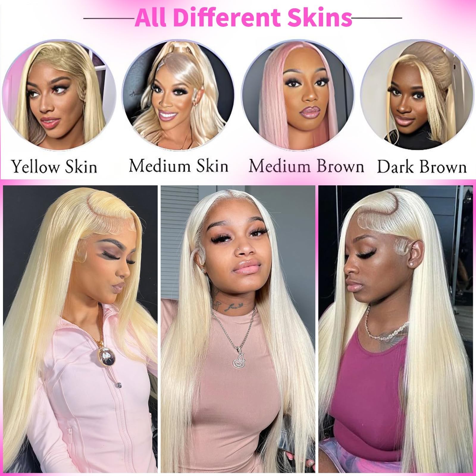 32″ 200 Density Blonde Lace Front Wig, HD Transparent, Straight, Pre-Plucked, Gl