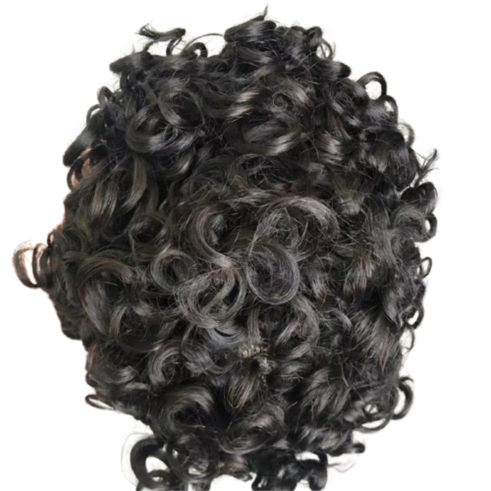 N.L.W Toupee for mens 10mm curl full lace human hair pieces natural base 10×8″